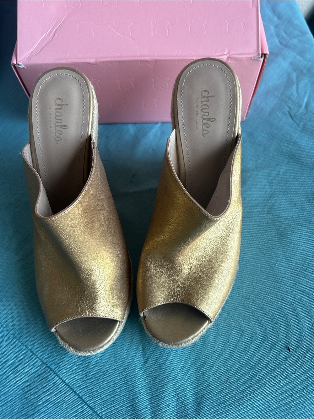 Charles By Charles David Metallic Gold Peep-Toe Mules